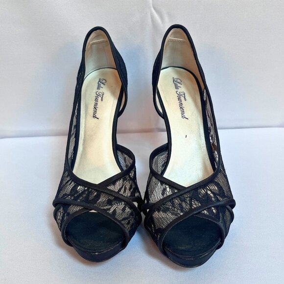Lulu Townsend Black Lace Peep-Toe Heels – Women’s 9.5 | 4.5" Heel w/ 1" Platform - Picture 2 of 6